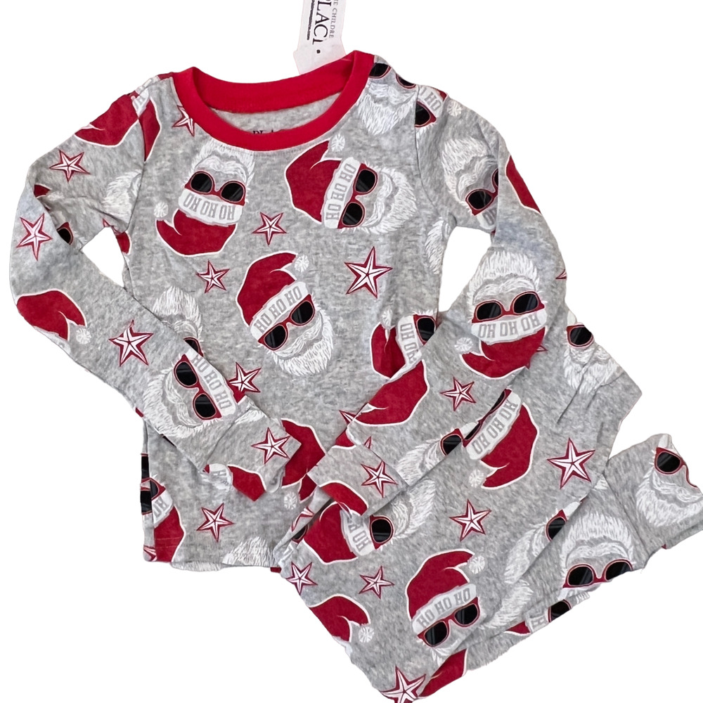 NWT Children's Place Kids Grey W/Cool Santa Glow Graphic Cotton Pajamas